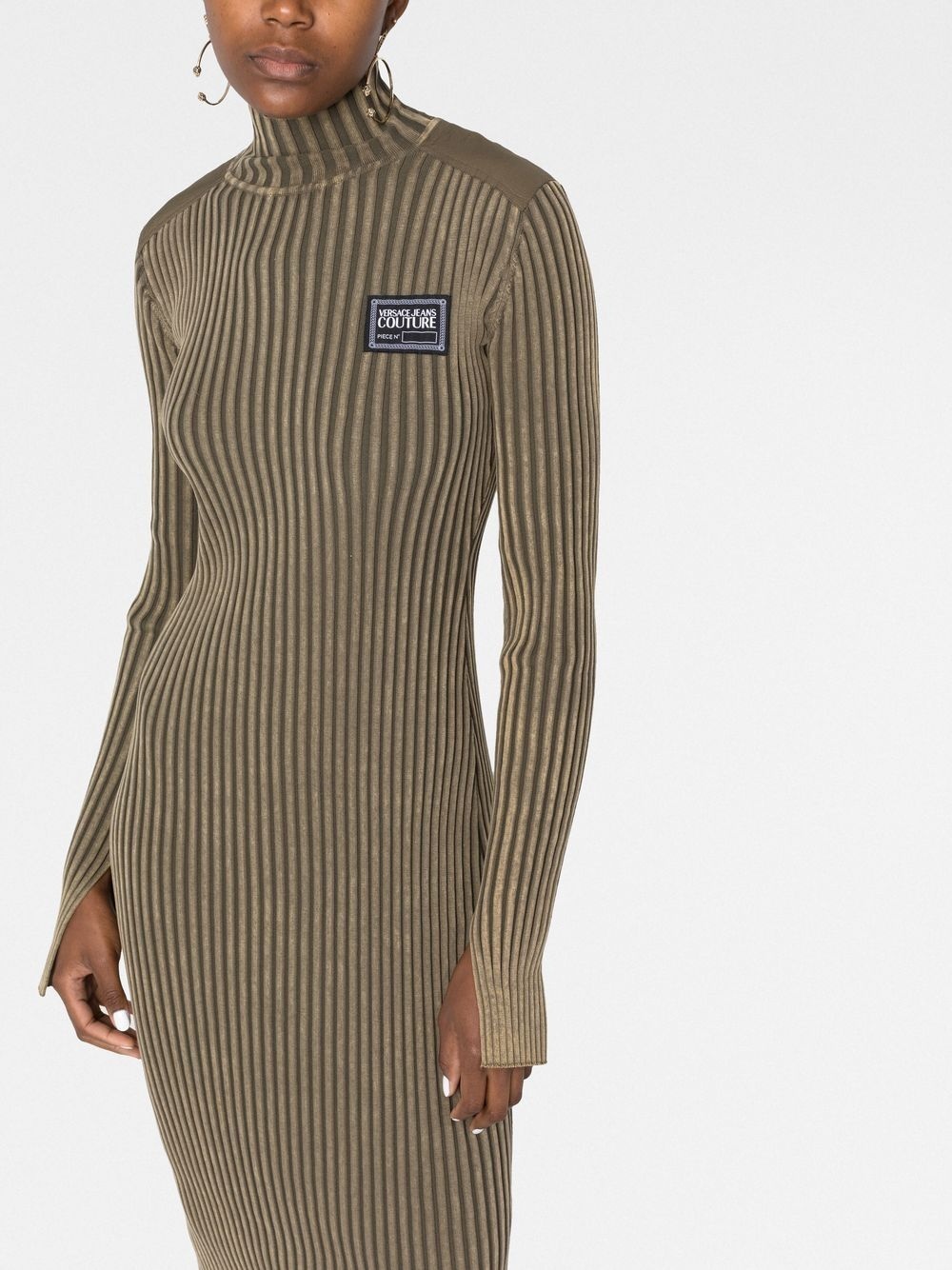 logo patch ribbed midi dress - 5