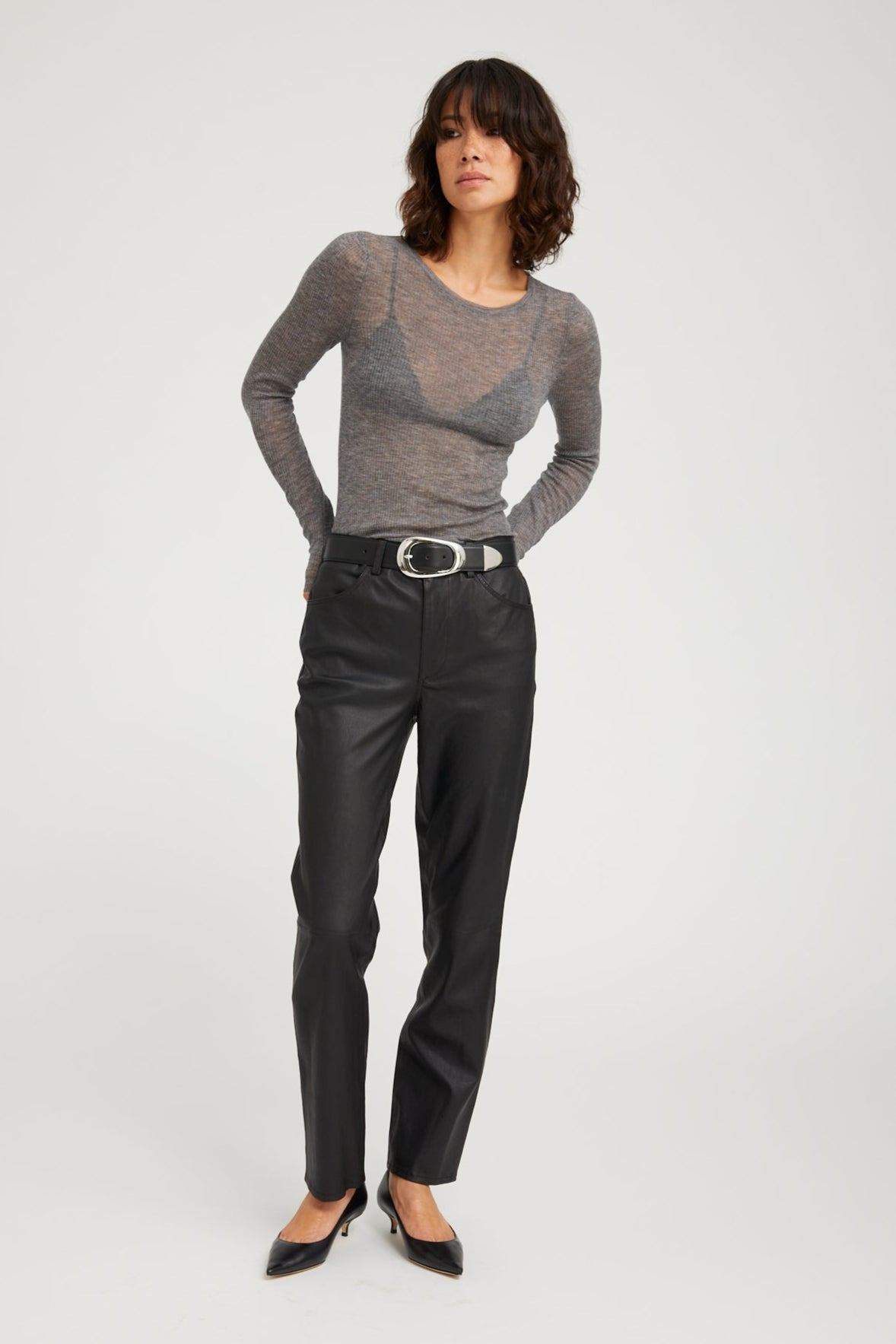 GREY TISSUE CASHMERE LONG SLEEVE BABY TEE - 3