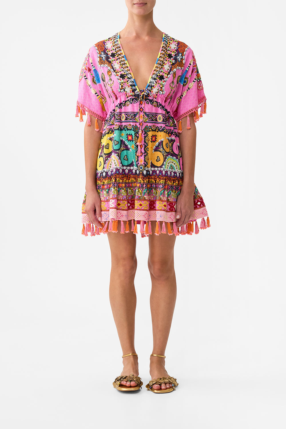 SHORT V NECK EMBROIDERED DRESS - 2