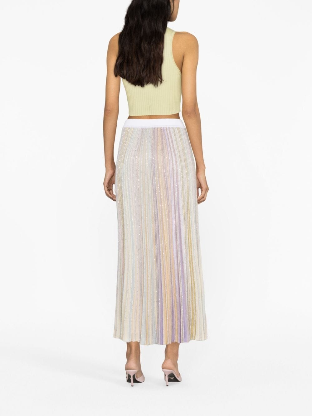 stripe-pattern plissé midi skirt - 4