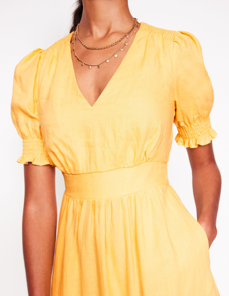 Anna Linen Tiered Midi Dress-Buttermilk Yellow 4