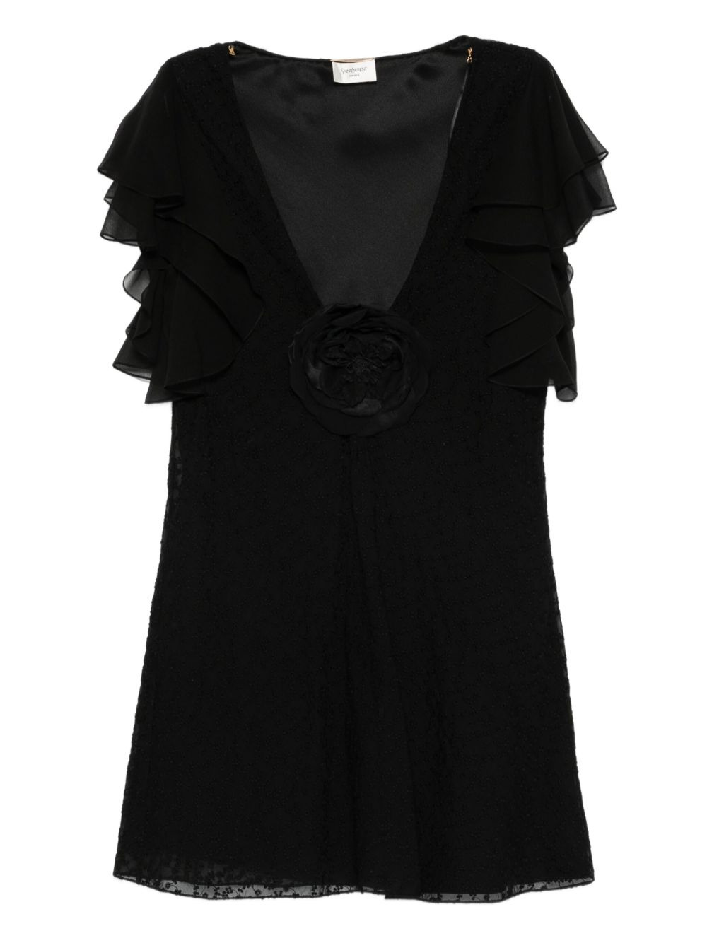 flower-brooch mini dress - 1