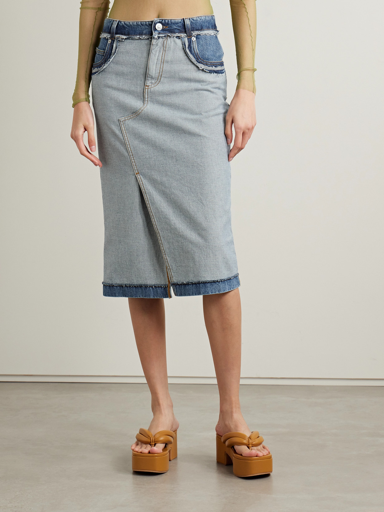 Frayed Denim Midi Skirt - 4