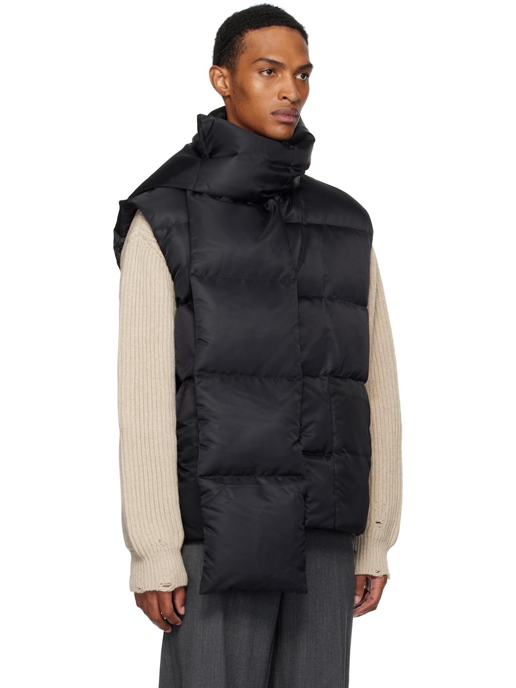 Black Scarf Down Vest - 2