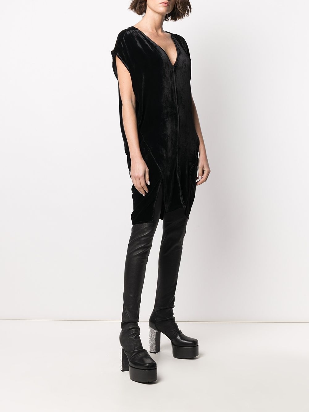 velvet v-neck short dress - 3