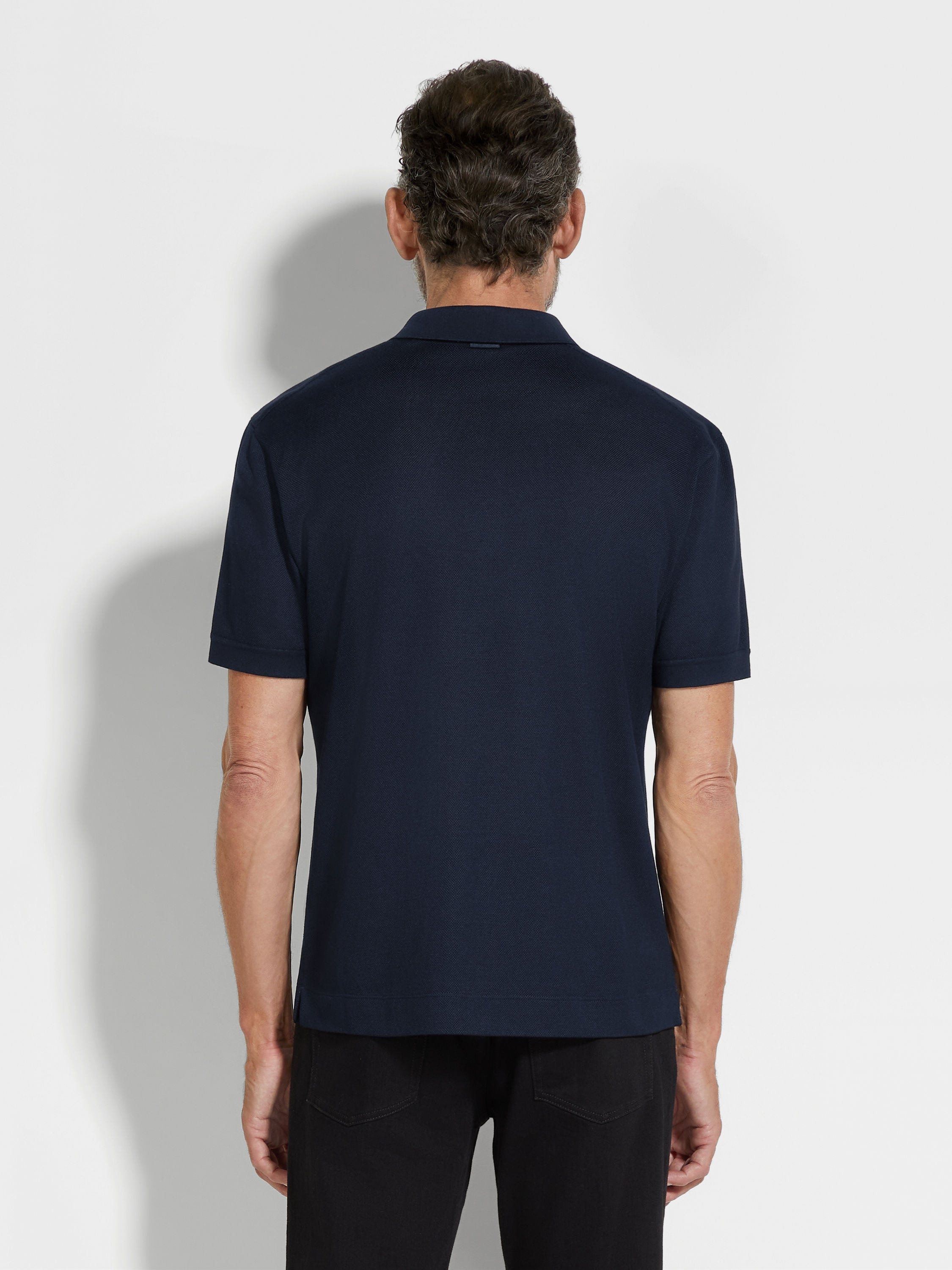 DARK BLUE ZEGNA SILK POLO SHIRT - 5