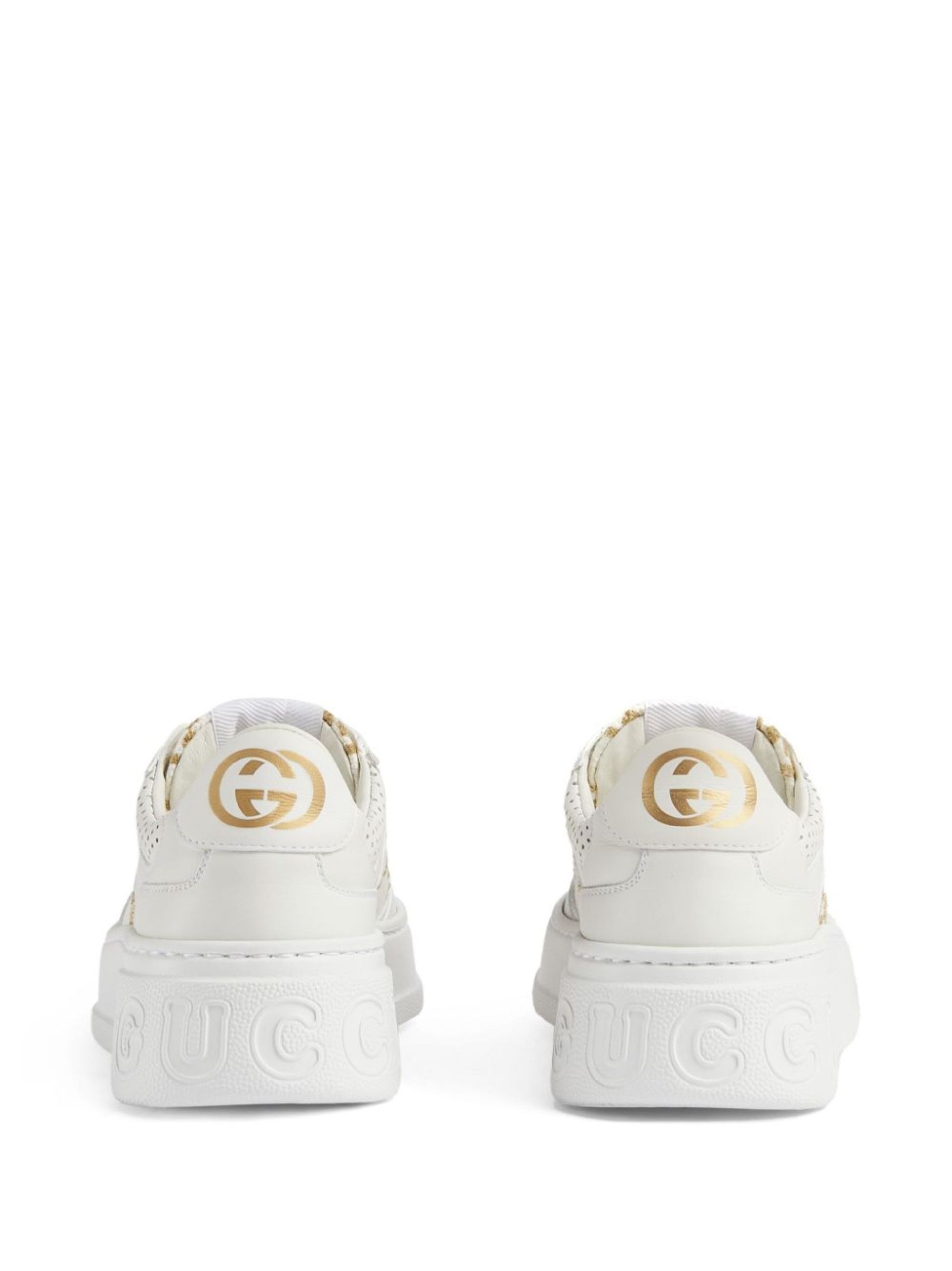 White GG-Embroidered Leather Sneakers - 3