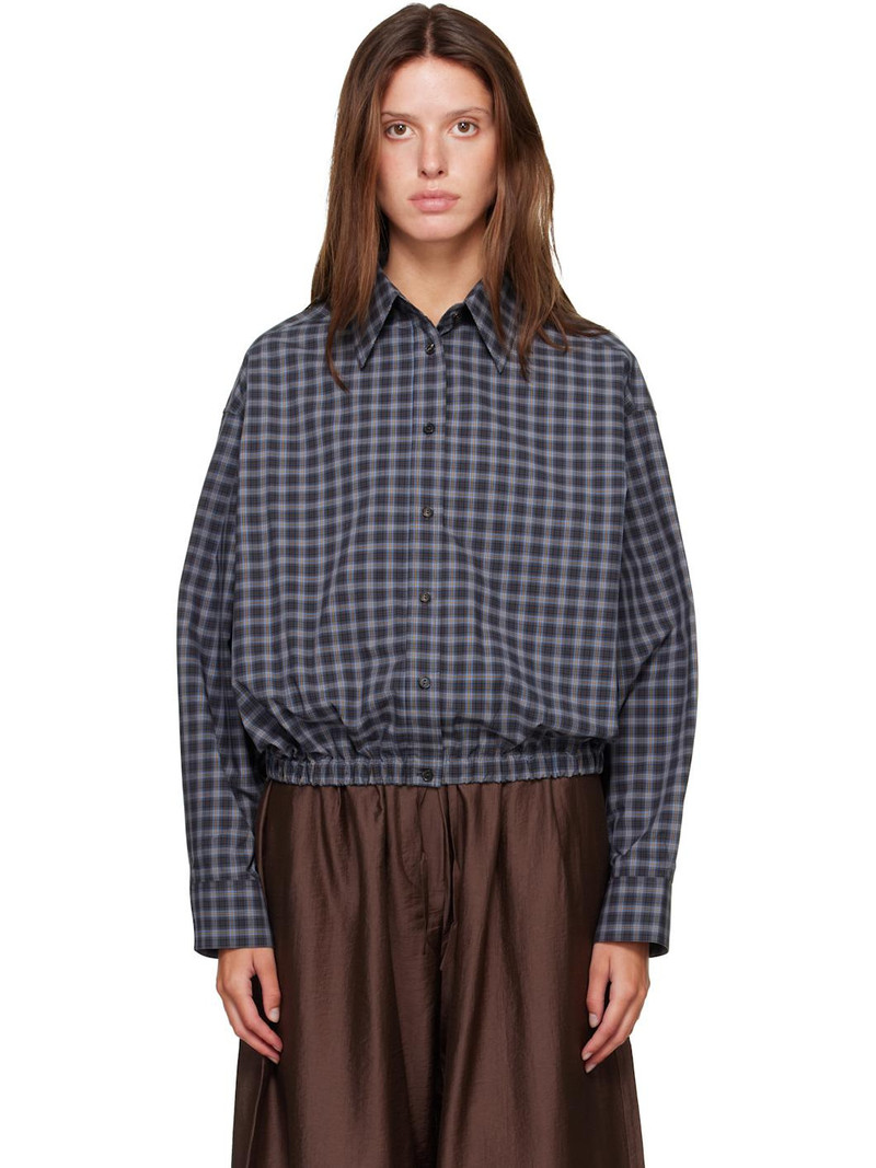 Navy Checked Bomber Shirt 1
