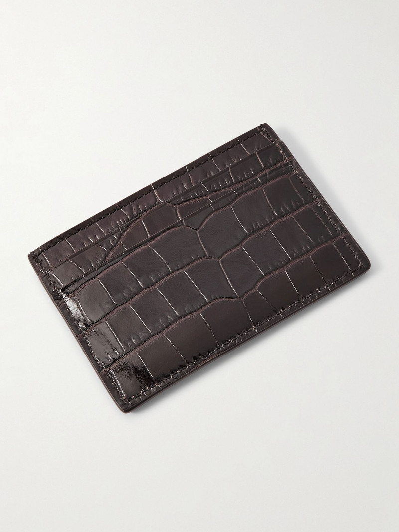 TOM FORD Croc-Effect Leather Cardholder Brown outlook