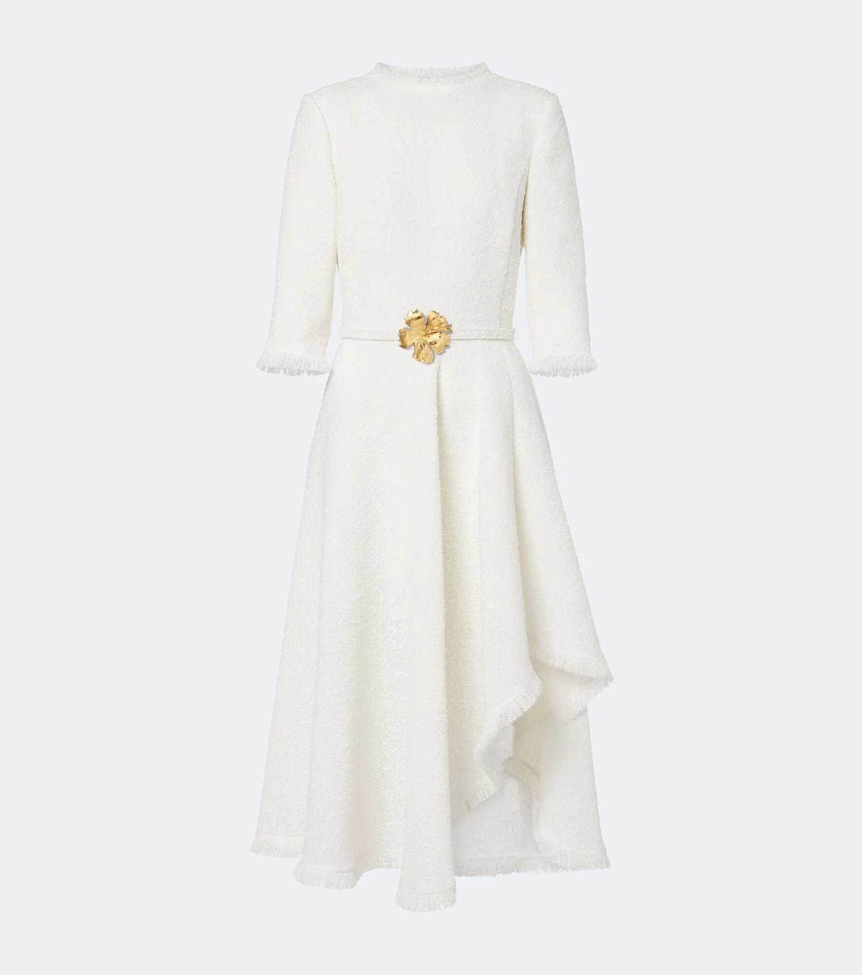 Belted fringed bouclé midi dress - 1