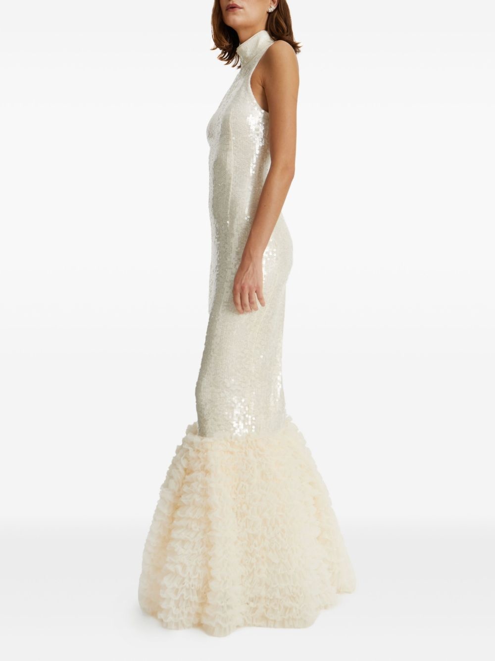 sequin-embellished ruffled gown - 3