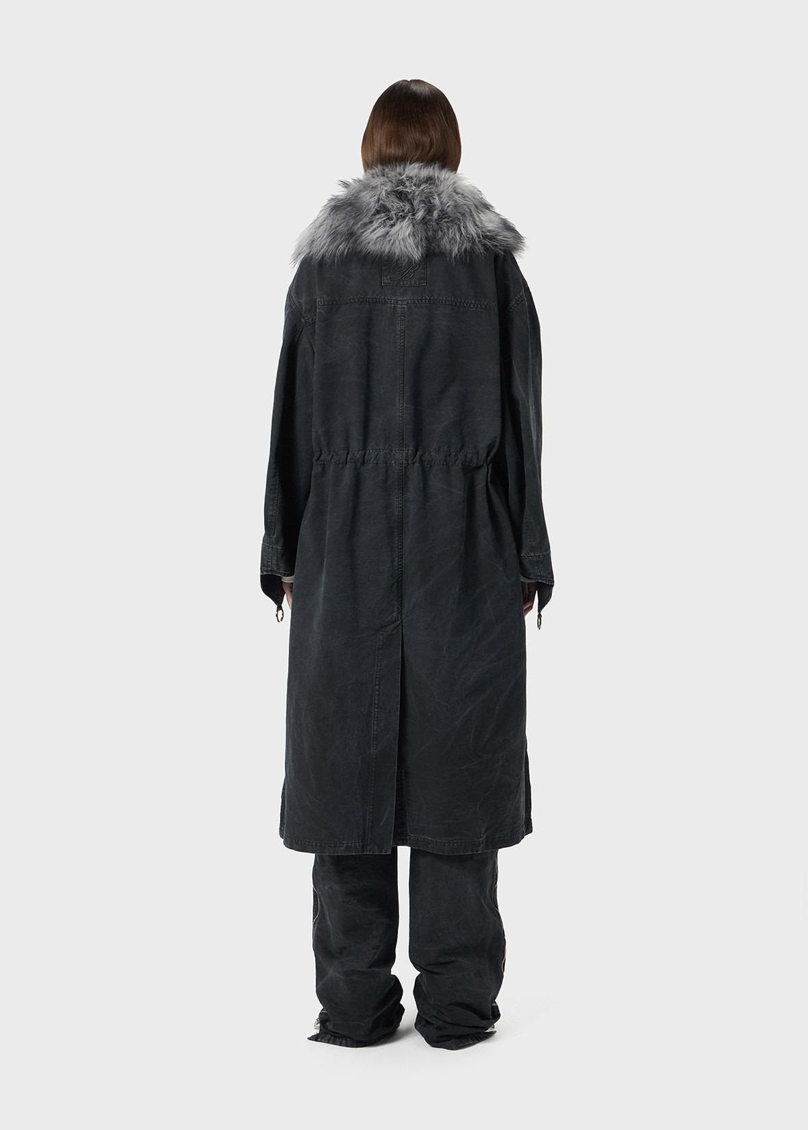 CANVAS PARKA JACKET WITH FAUX FUR COLLAR - 4
