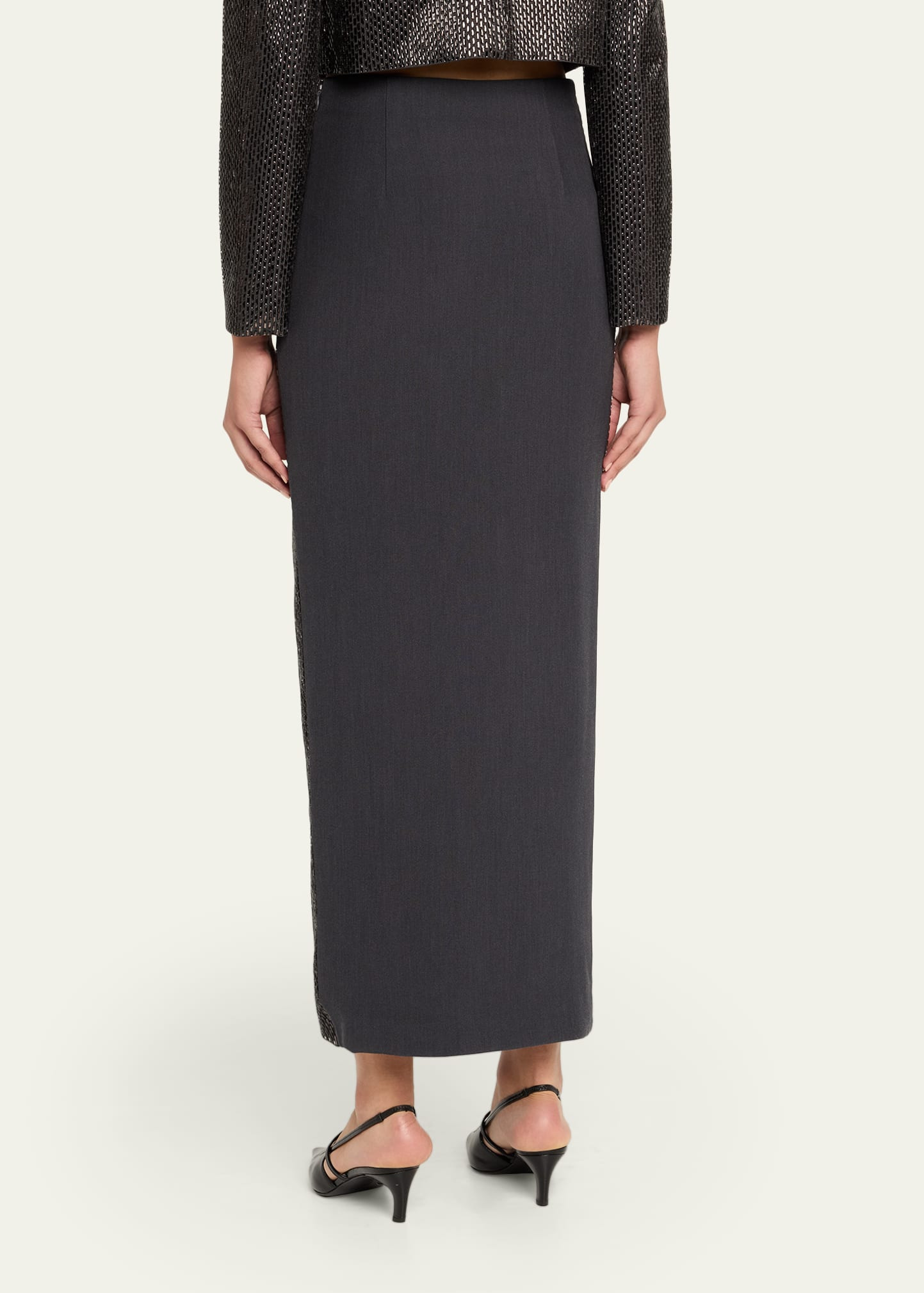 Diamante Crepe Slit Maxi Skirt - 3