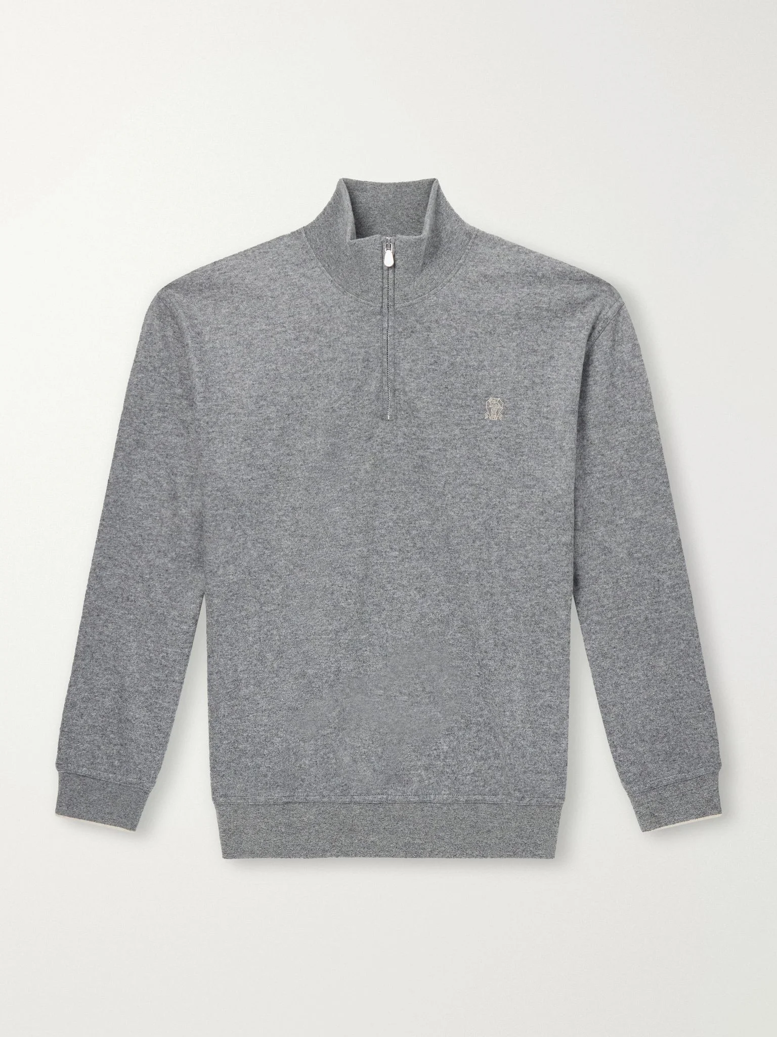 Logo-Embroidered Cashmere Half-Zip Sweater Gray - 1