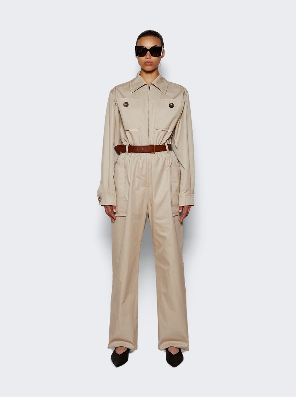 Cotton Twill Jumpsuit Beige - 3