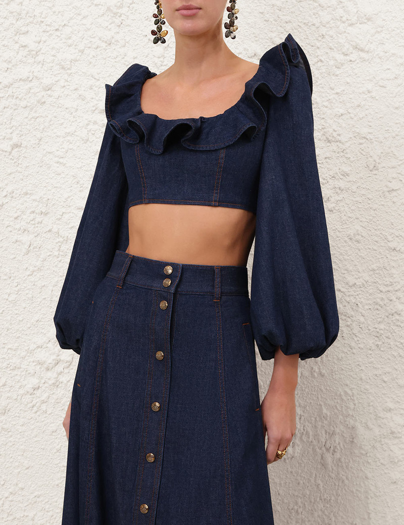 Zimmermann ASTER DENIM FRILL TOP outlook