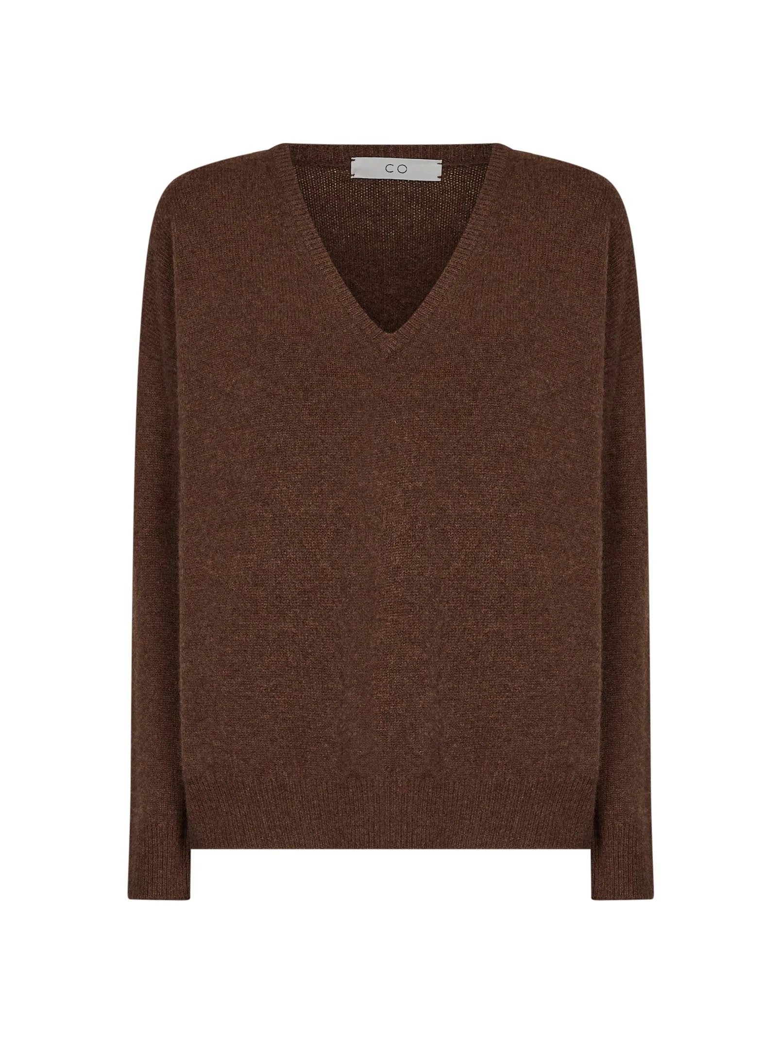Brown cashmere knit V-neck sweater - 1