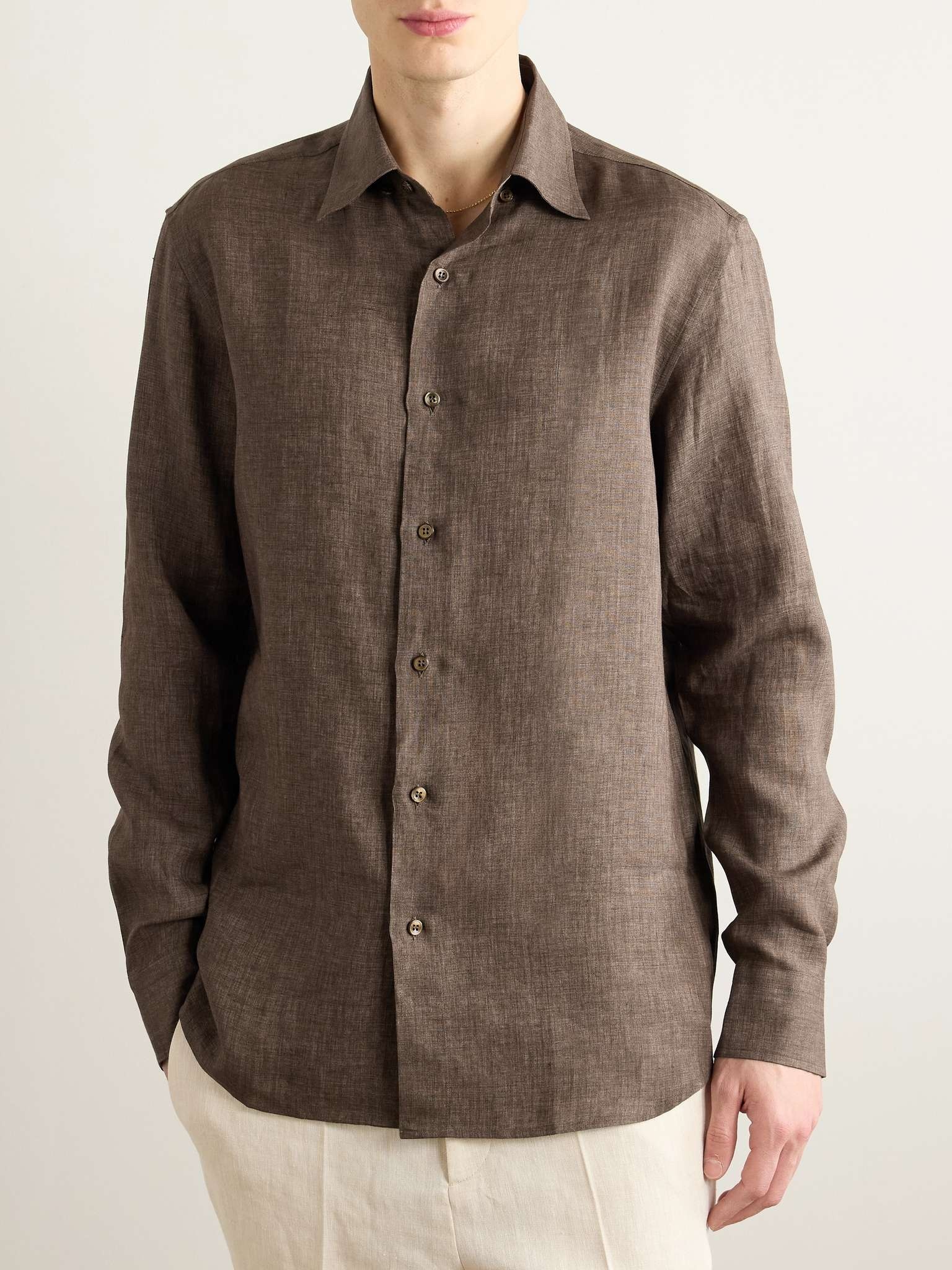 Button-Down Collar Linen Shirt - 3