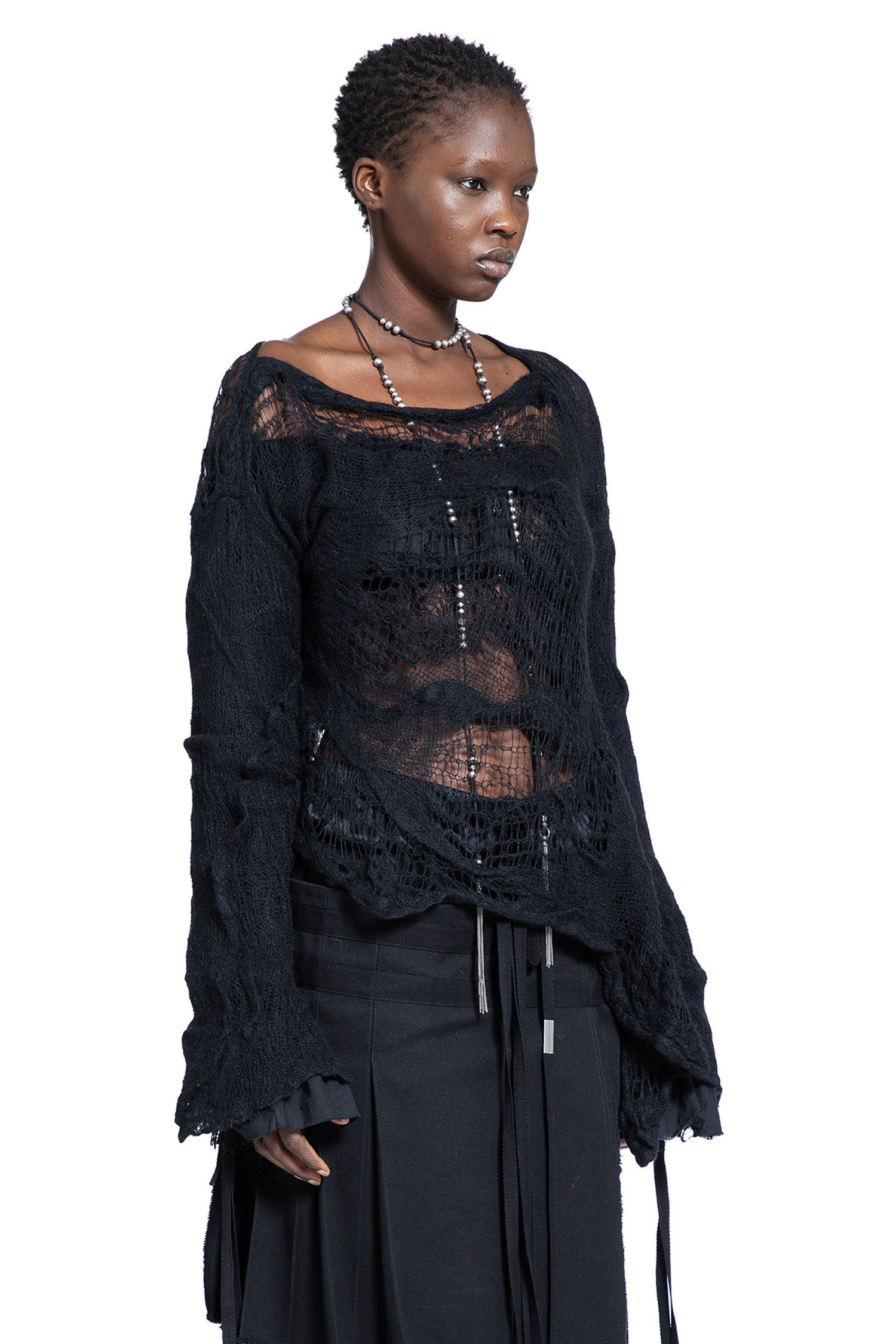 Cilia Off-shoulder Sweater In Ripped Sheer Knit - 2