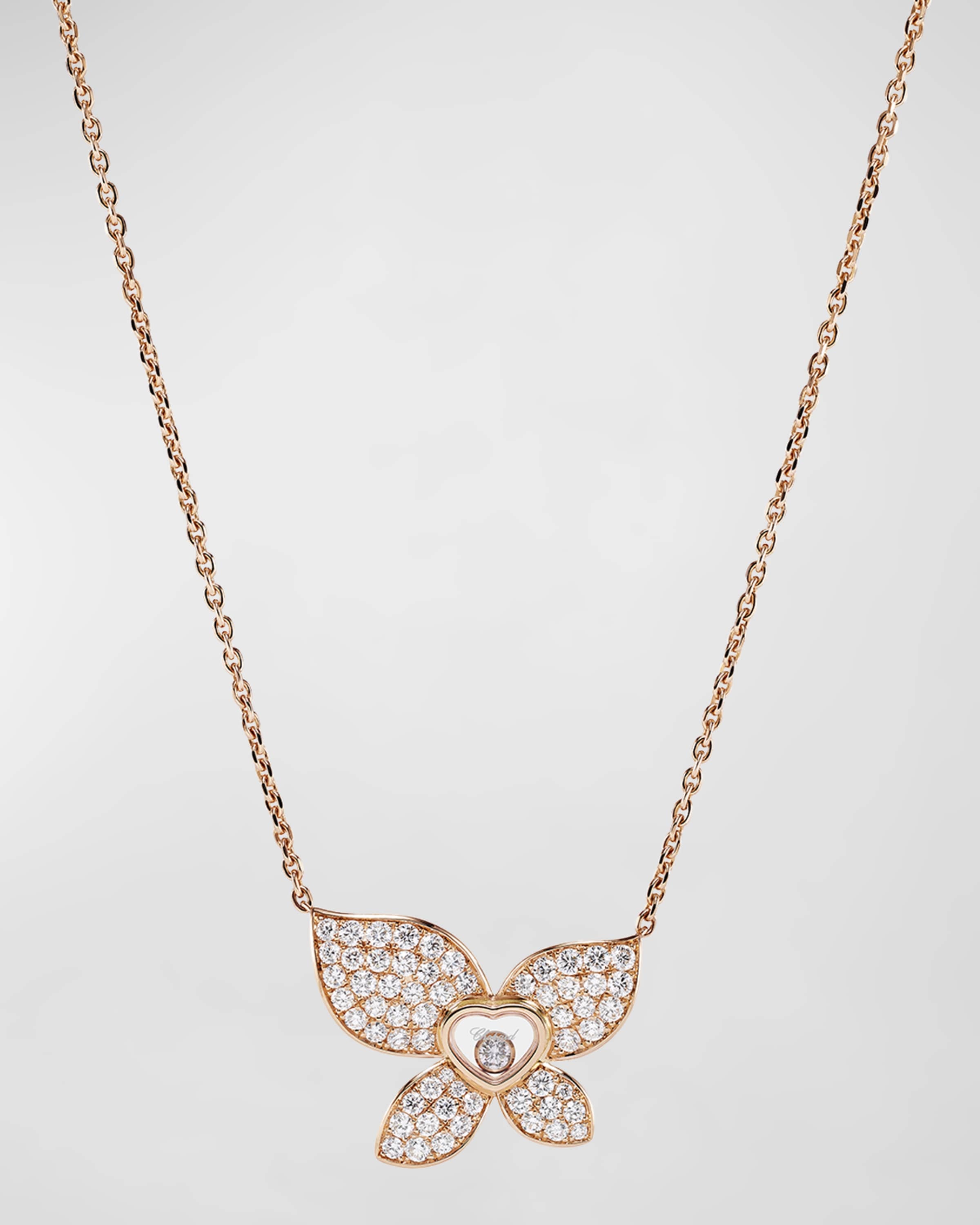 Happy Butterfly 18K Rose Gold Diamond Pendant Necklace - 1