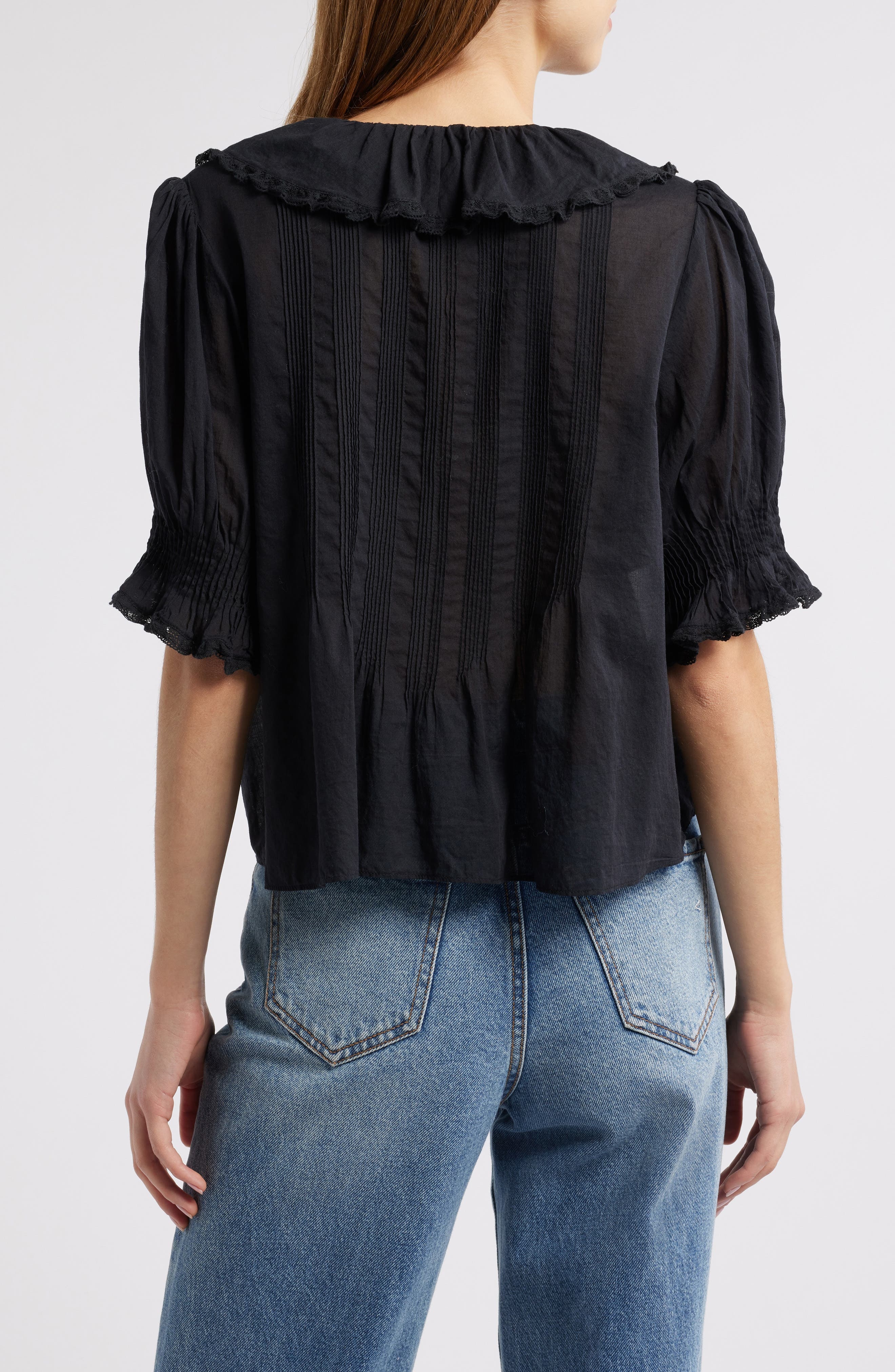 DÔEN Henri Organic Cotton Voile Top in Black at Nordstrom - 2