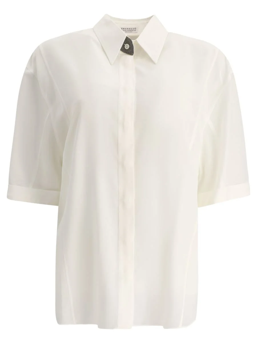 BRUNELLO CUCINELLI SHORT-SLEEVE SILK SHIRT - 1