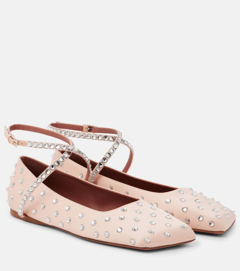 Ane crystal-embellished satin ballet flats - 1