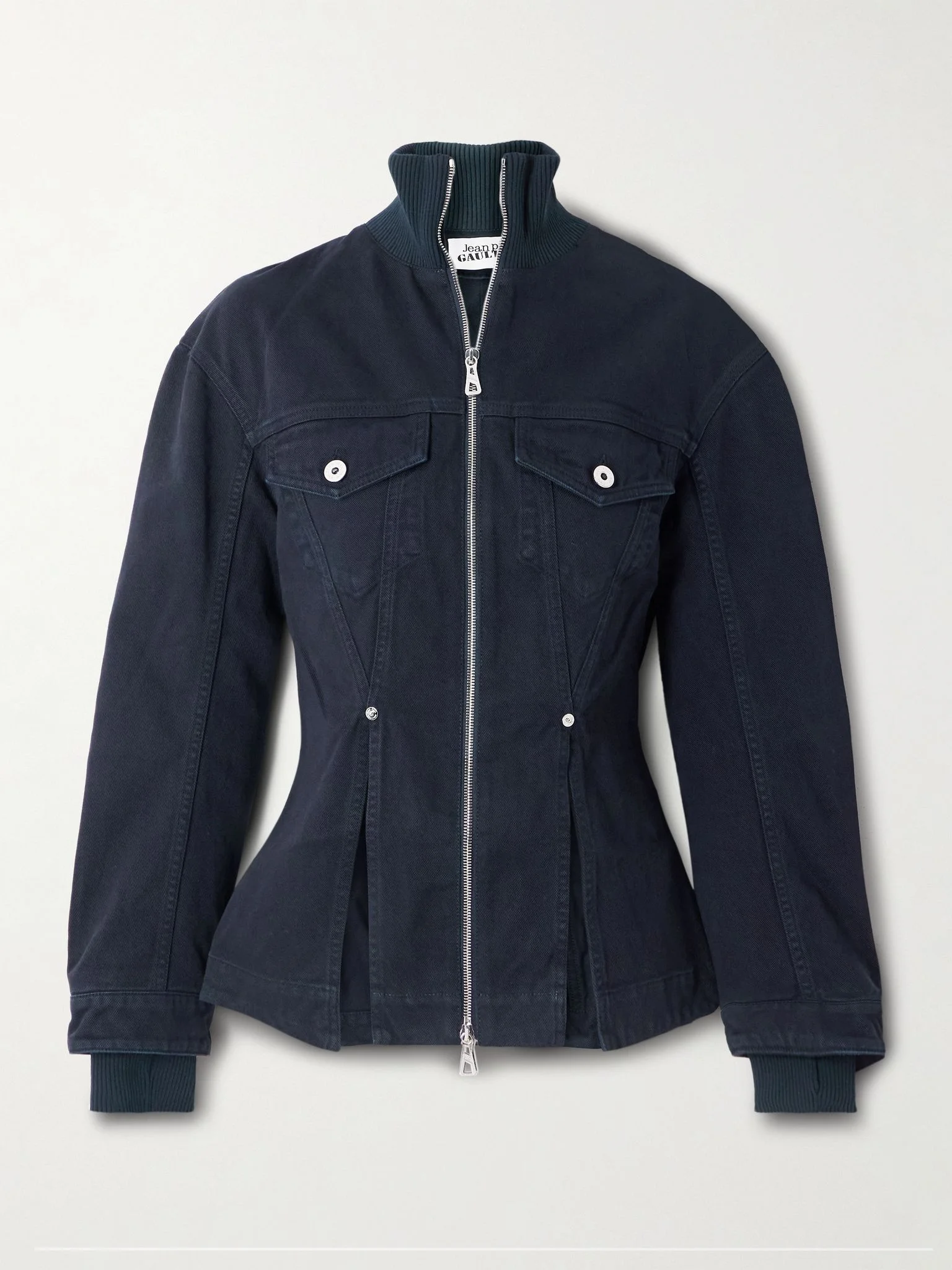 Ribbed knit-trimmed denim jacket Navy - 1