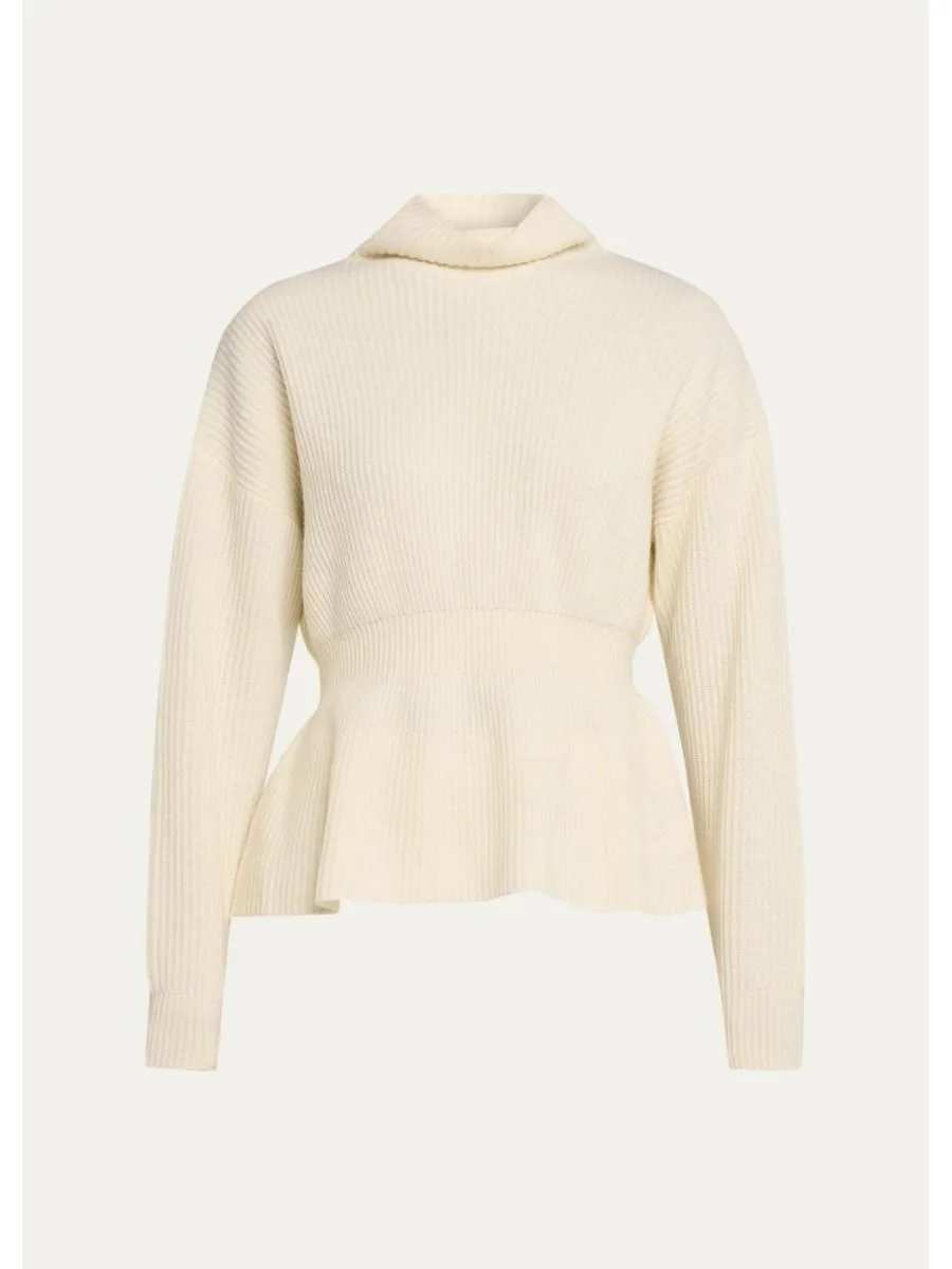 Mock-Neck Cinched-Waist Peplum Sweater - 1