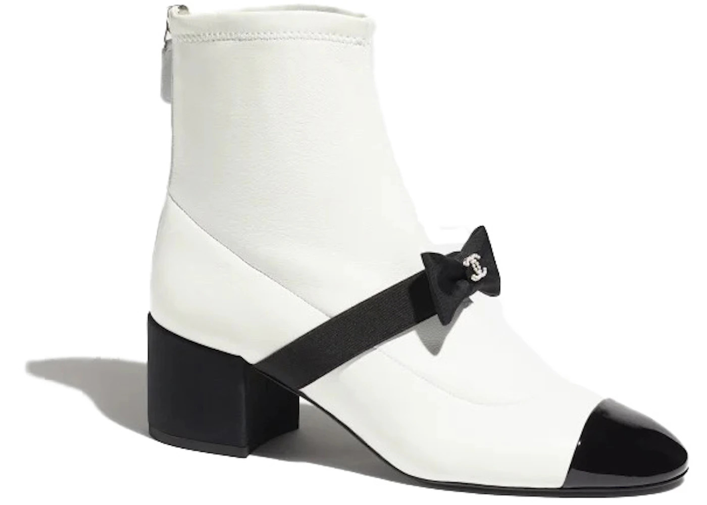 Chanel 55mm Bow Ankle Boots White Stretch Lambskin - 1