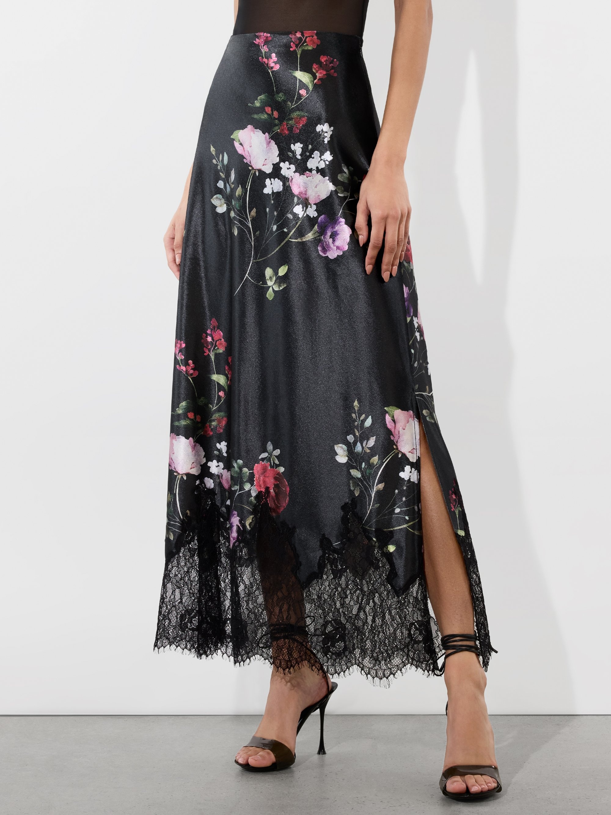 MAEVE MIDI SLIP SKIRT WITH LACE TRIM - 2