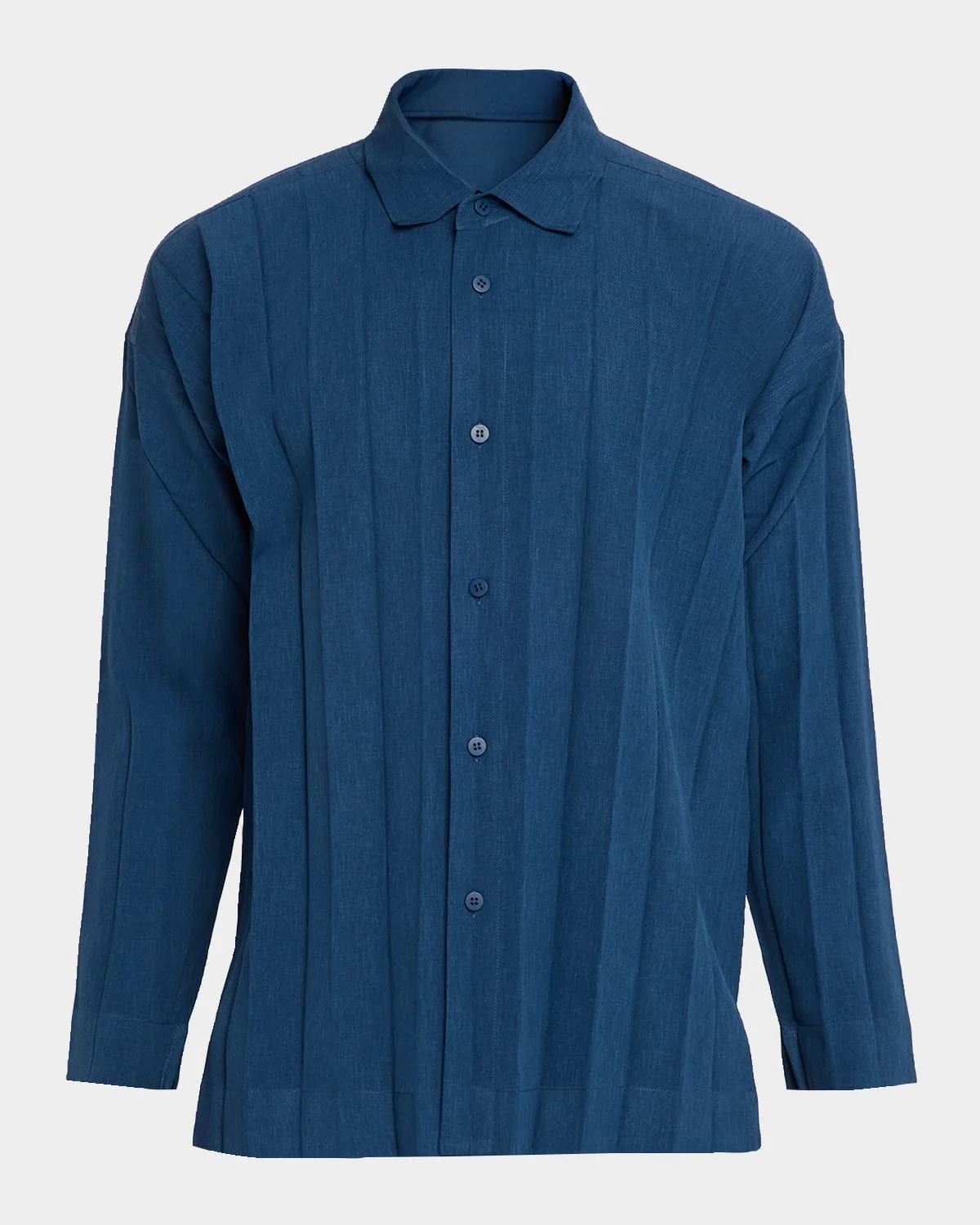 Men's Pleated Relaxed Fit Button-Down Shirt - 1
