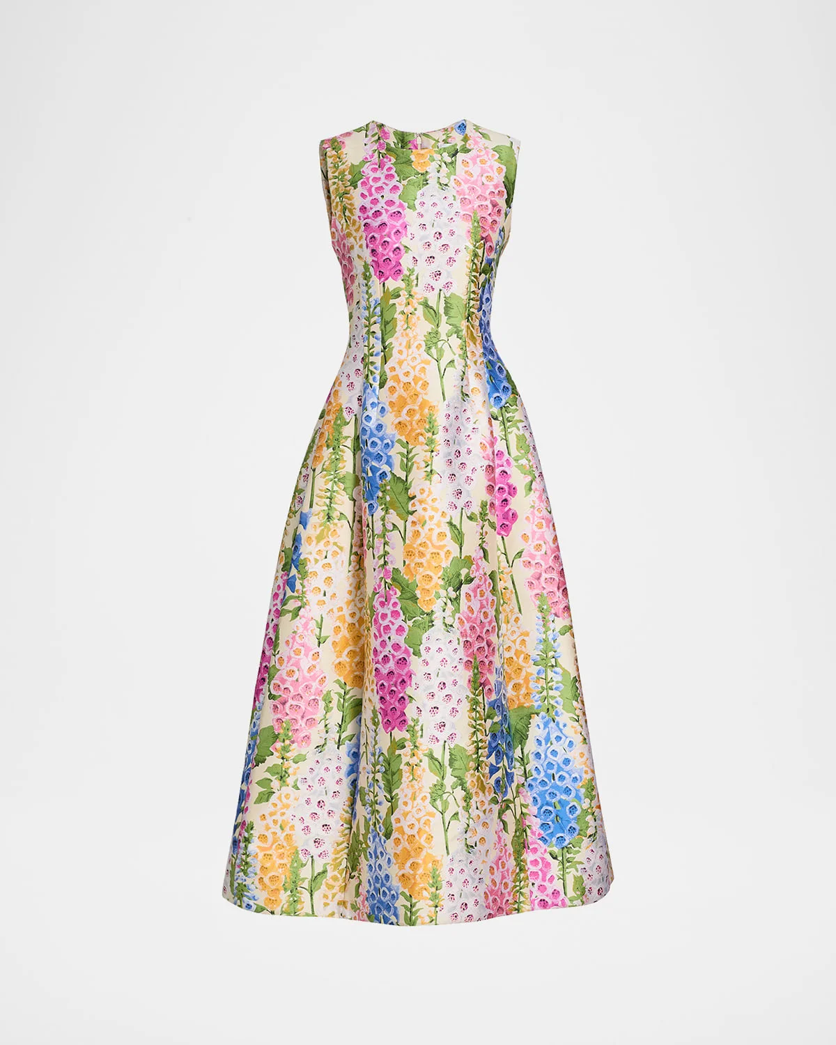 Sleeveless Multi Floral Jacquard Tea-Length Dress - 1