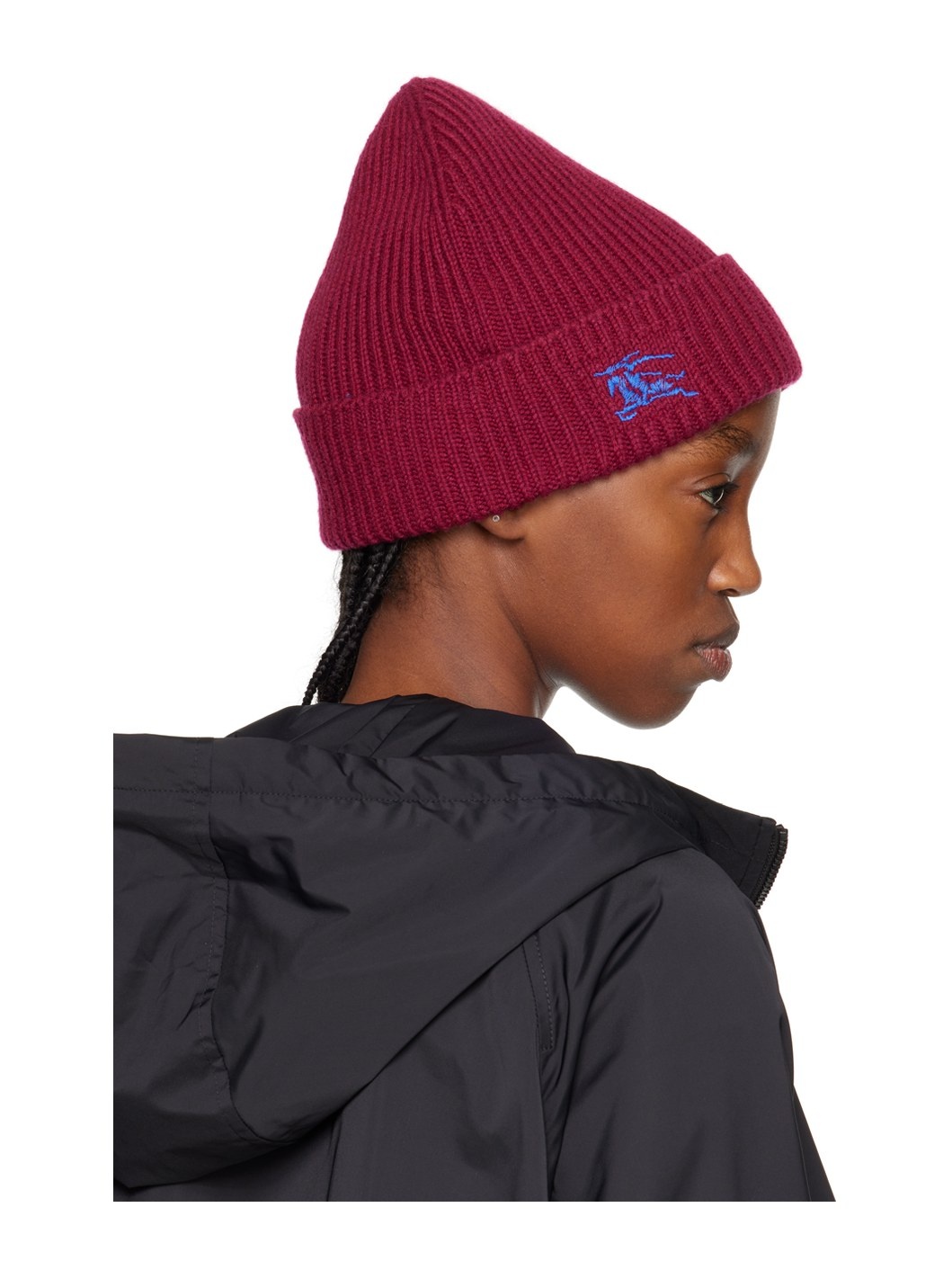 Burgundy Ribbed Cashmere Beanie - 3