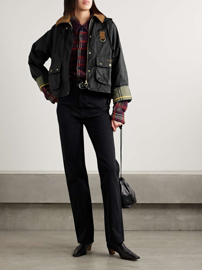 Barbour Erma hooded corduroy-trimmed waxed-cotton jacket Black outlook
