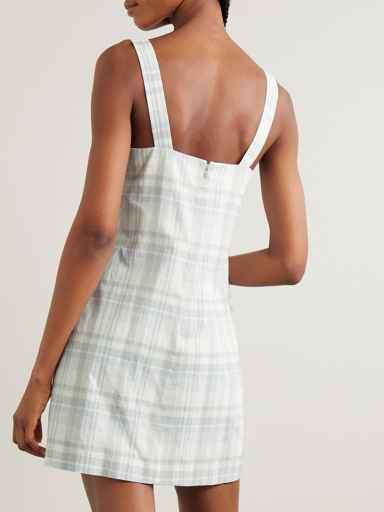 Checked cotton and linen-blend mini dress Multi - 3