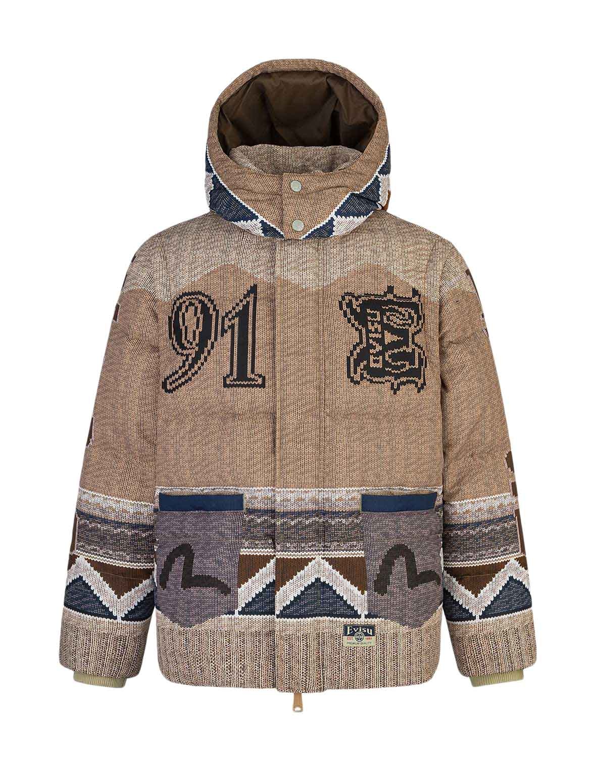 Allover Chimayo Tapestry Knit Print Regular Fit Down Jacket - 14