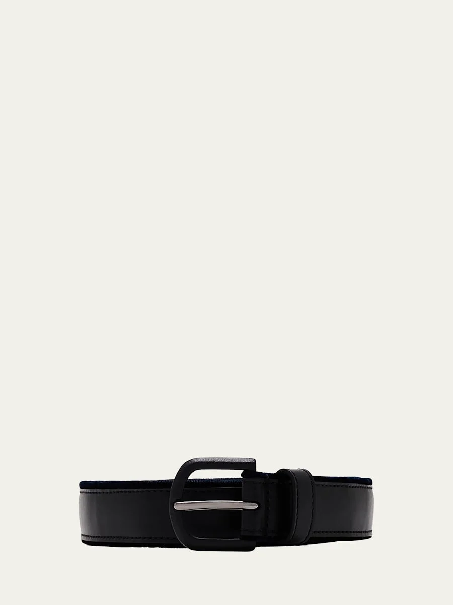 Men's Velvet-Trim Leather Belt - 1