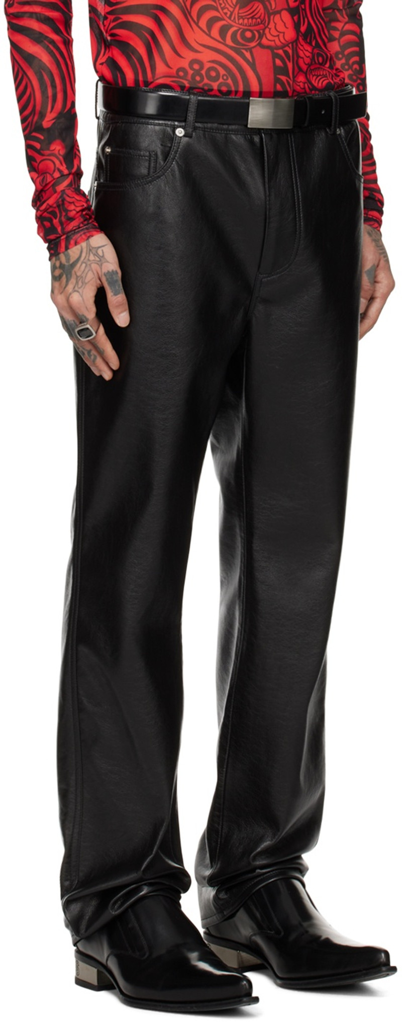 LU'U DAN Black Straight-Leg Faux-Leather Trousers outlook