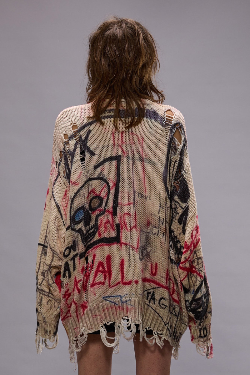 PRINTED OVERSIZED CARDIGAN - SKULL GRAFFITI PRINT 3