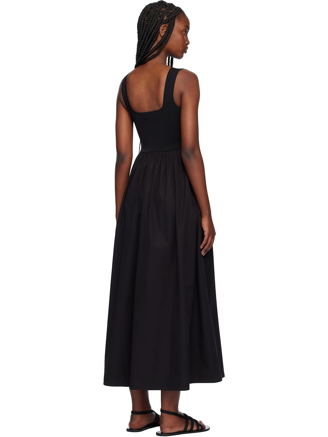 Black Knit & Cotton Midi Dress - 3