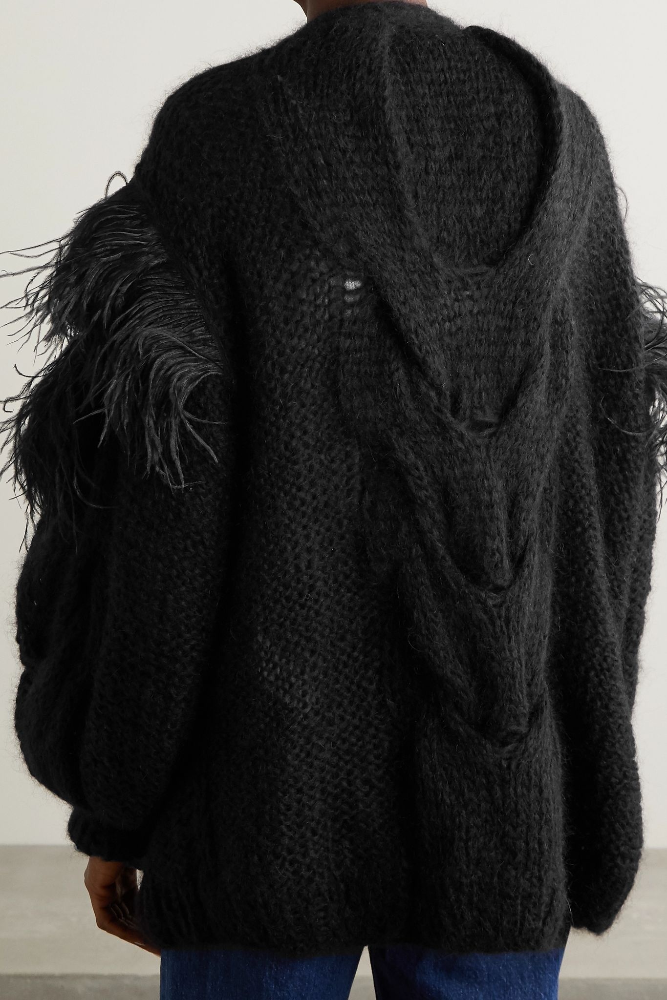 Oversized feather-trimmed cable-knit mohair-blend cardigan - 3