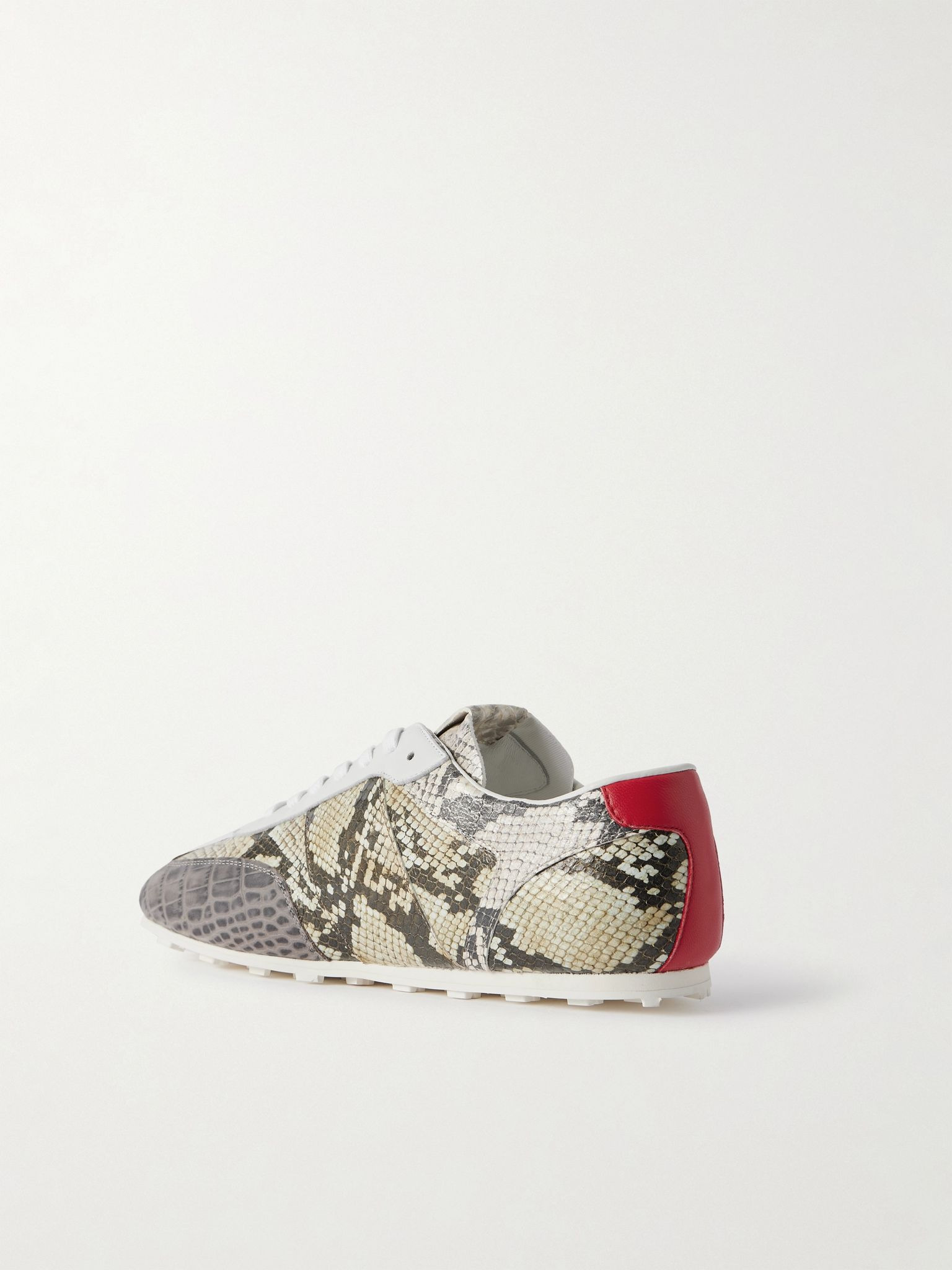 Logo-Embroidered Croc and Snake-Effect Leather Sneakers Gray - 4