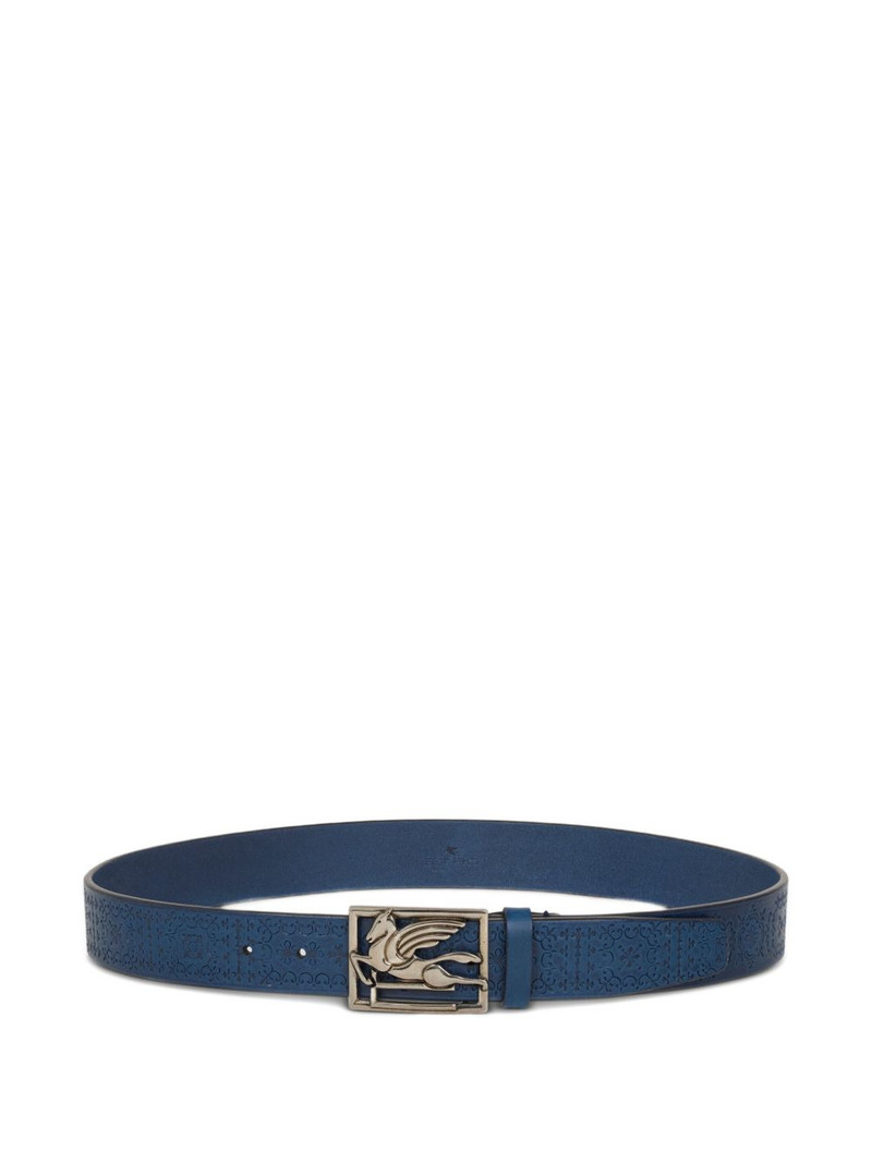etched-embellishment Pegaso-buckle leather belt 1