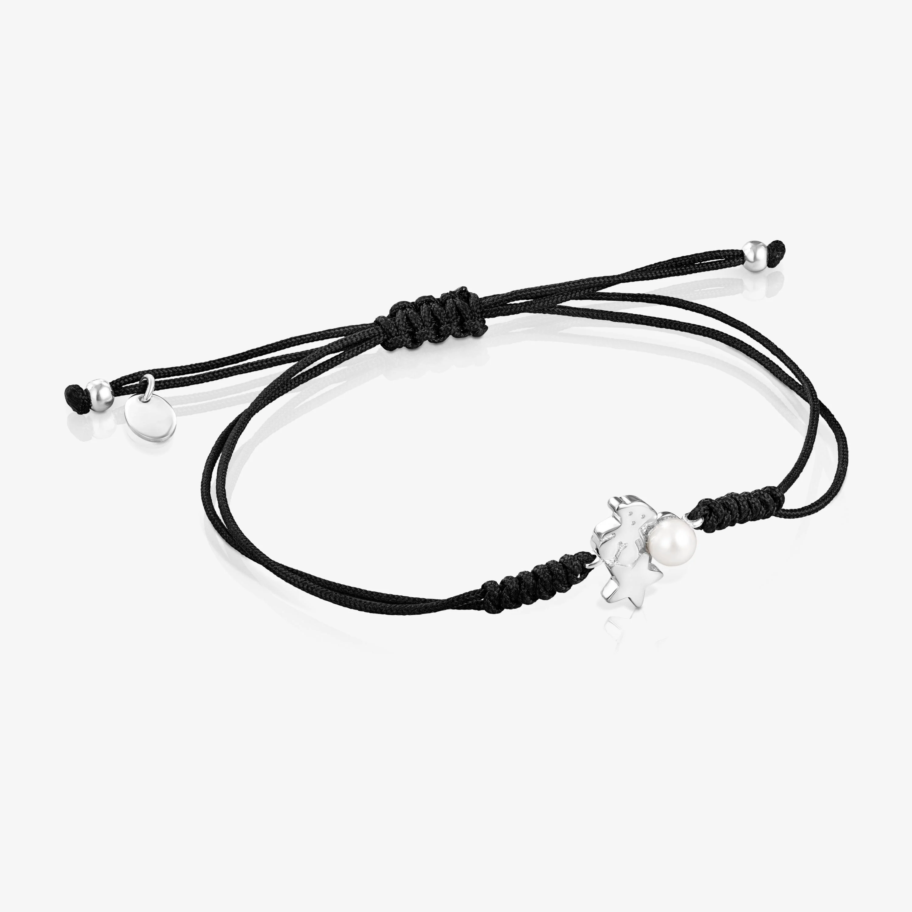 Nocturne Silver Bracelet with Pearl and Black Cord - 1