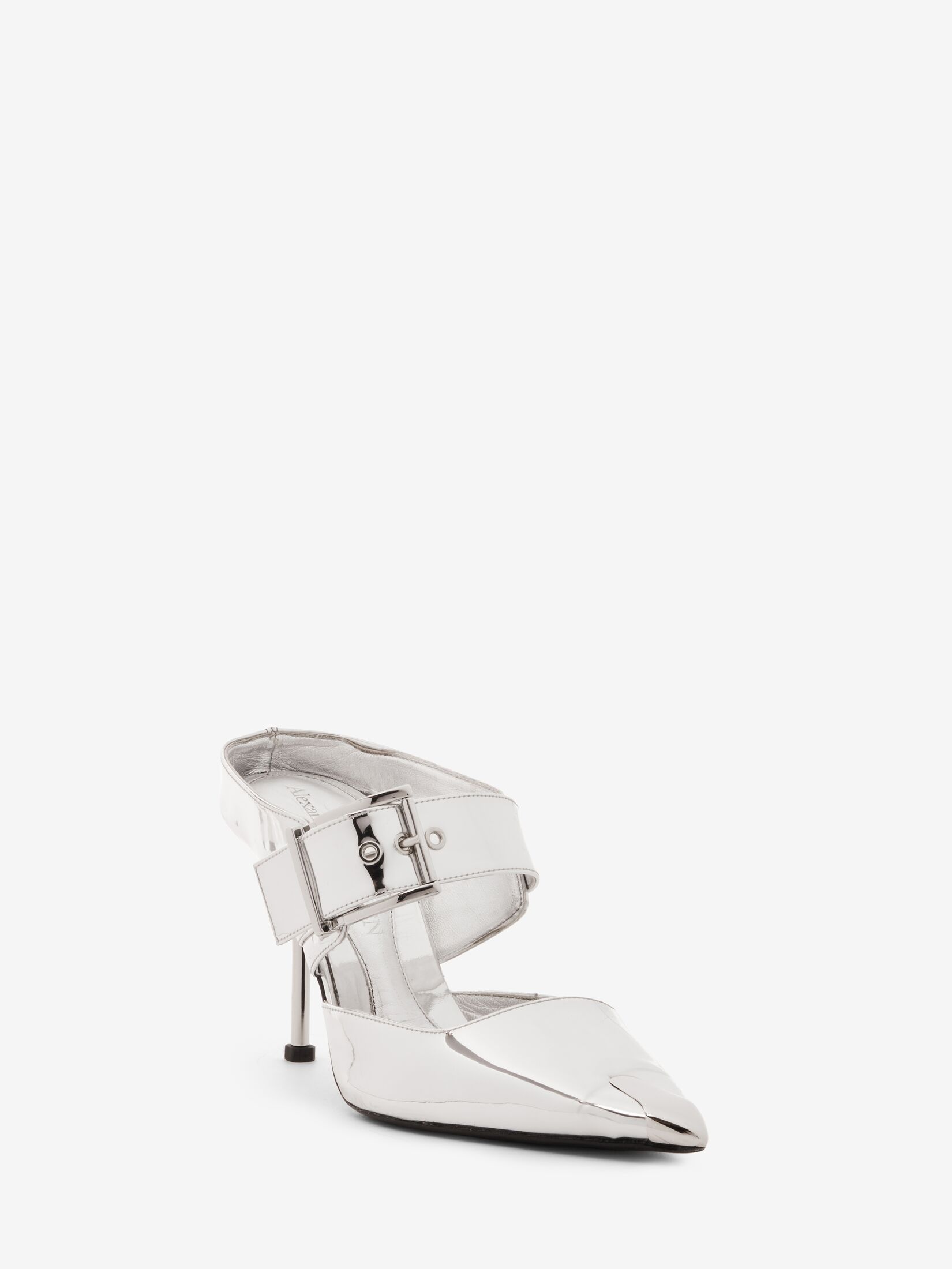 Women's Punk Buckle Mule in Silver - 4
