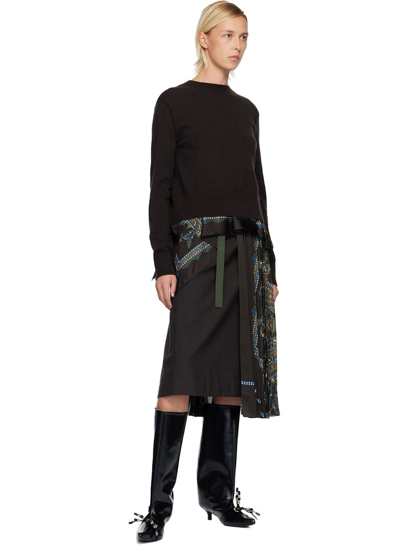 sacai Brown Suiting & Paisley Print Midi Skirt outlook