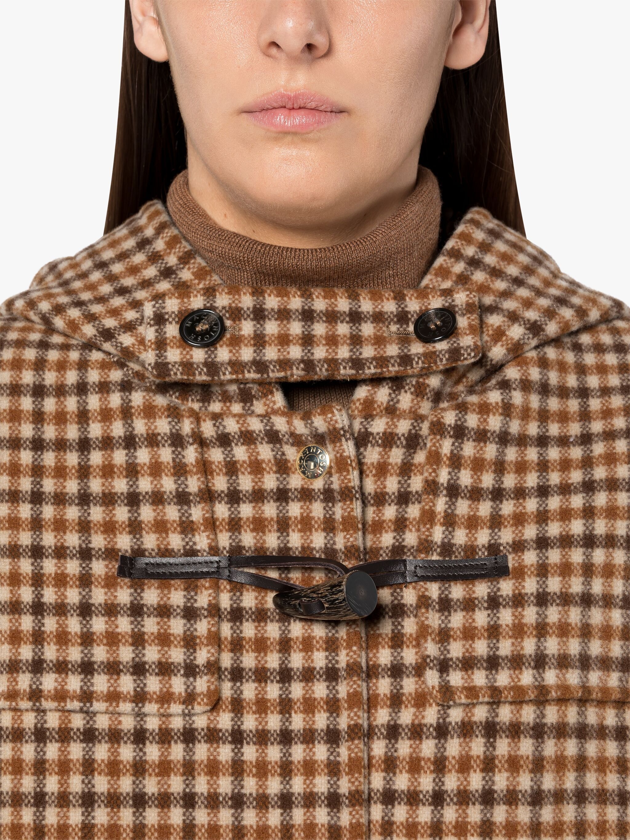 INVERALLAN BROWN CHECK WOOL DUFFLE COAT - 5