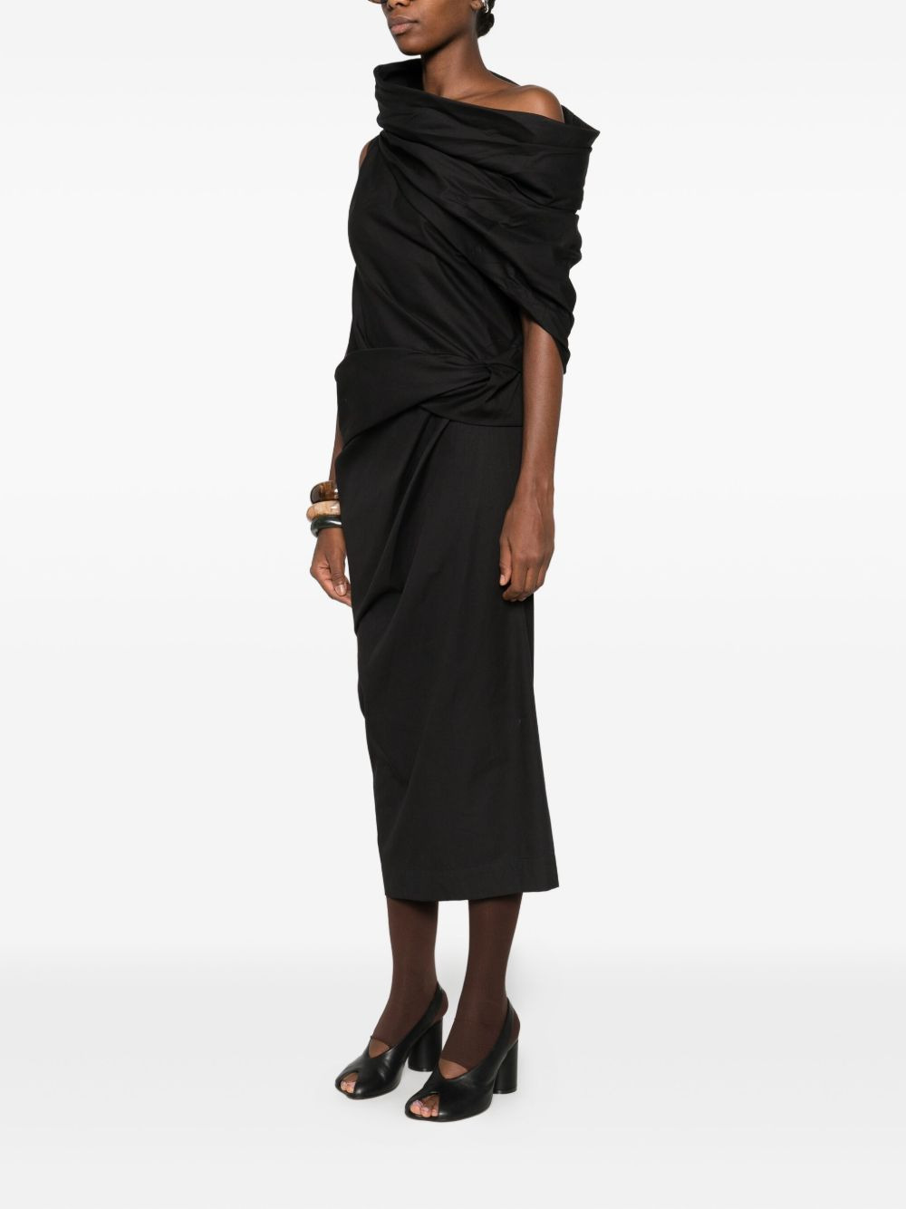 Moulded draped cowl-neck midi dress - 3