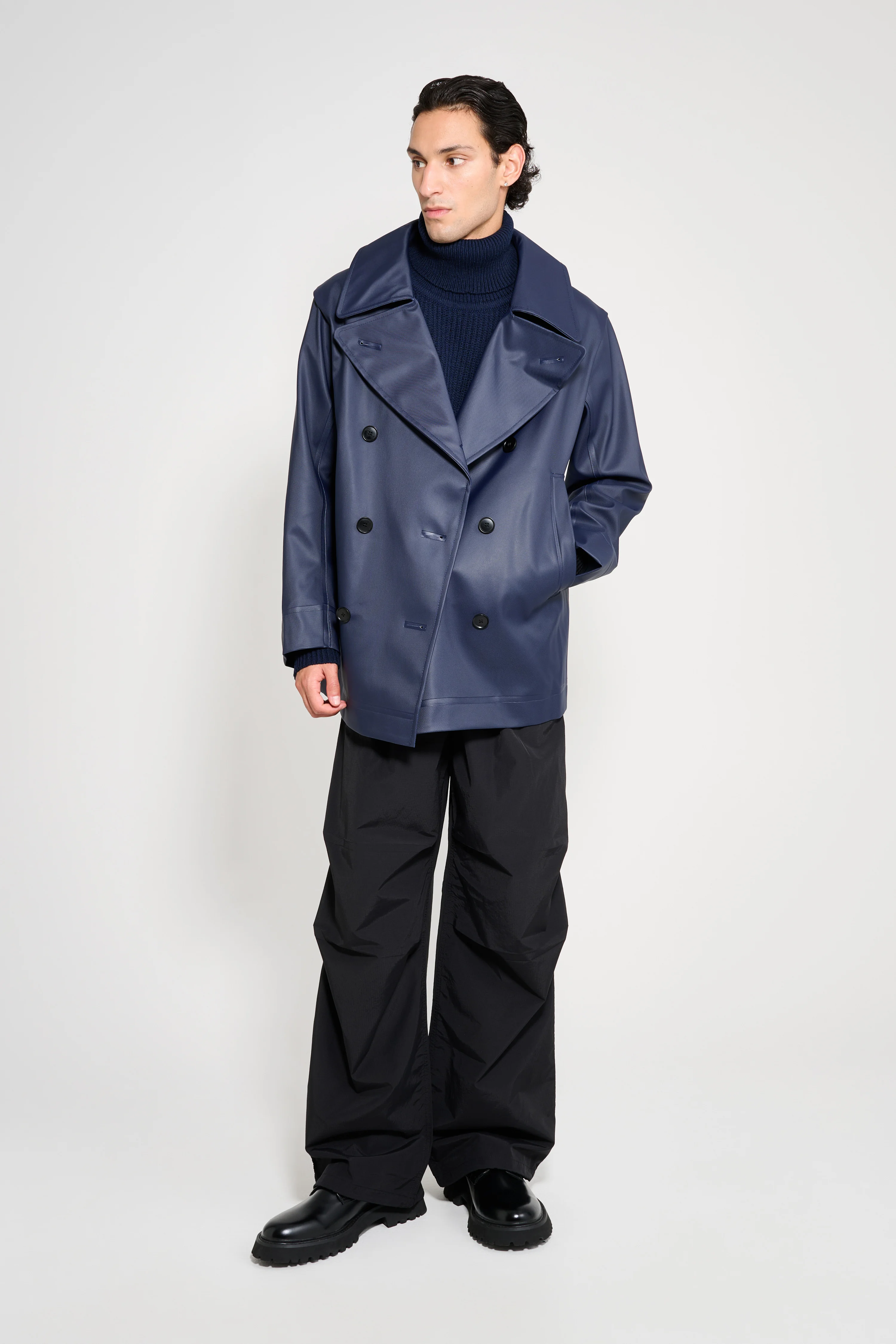 Tranholmen Double Breasted Raincoat Navy - 1